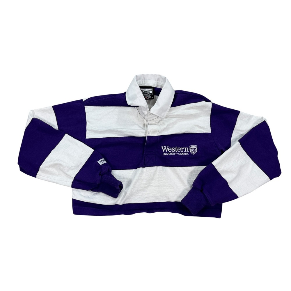 Purple & White Striped Long Sleeve Rugby Polo